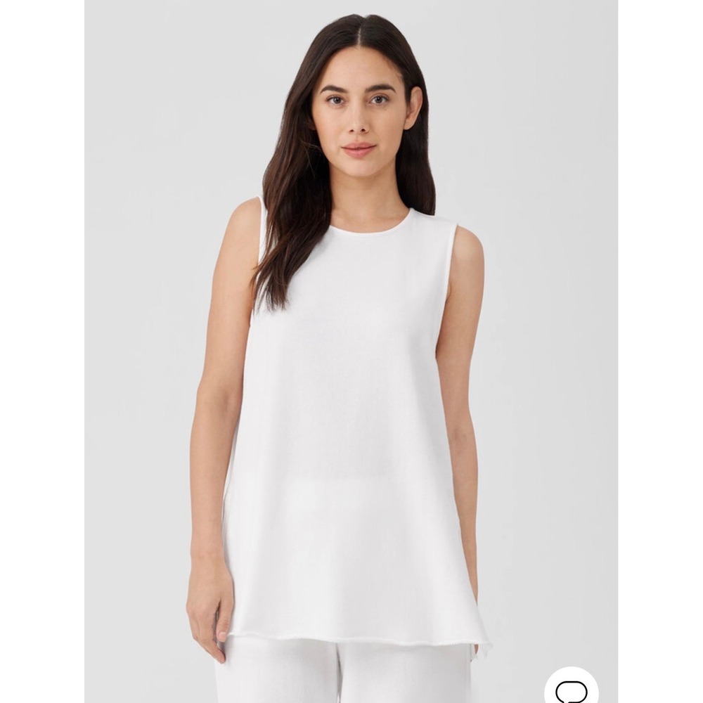 NWT Eileen Fisher White Organic Cotton French Terry Crew Neck Tunic - Picture 2 of 8